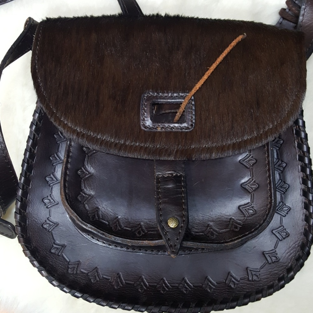Patricia Nash Brown Fur Crossbody Shoulder Bag